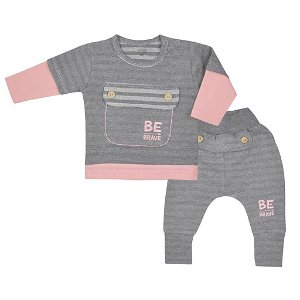 Kojenecké bavlněné tepláčky a tričko Koala BE BRAVE šedo-růžové Růžová 80 (9-12m)