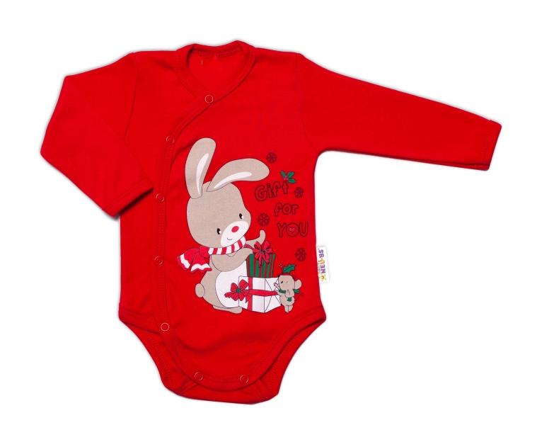 Baby Nellys Kojenecké body, dl. rukáv, zap. bokem Bunny, červené, vel. 56, 56 (1-2m)