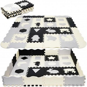 TULIMI Dětské pěnové puzzle 143x143cm, hrací deka, podložka na zem - zvířátka, tvary