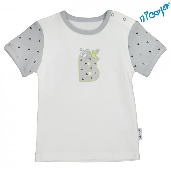 Kojenecké bavlněné tričko Nicol, Boy - krátký rukáv, šedé/smetanová, vel. 68, 68 (3-6m)