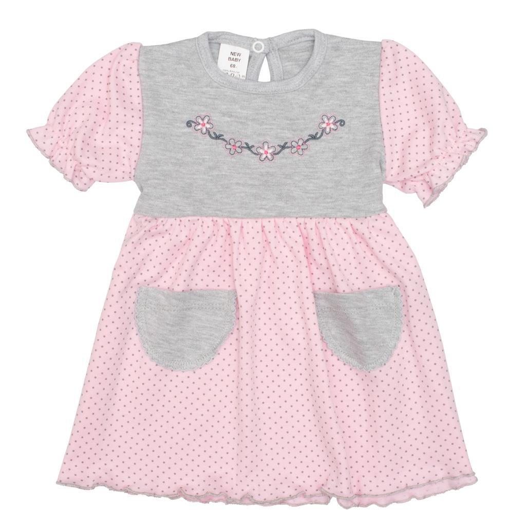 Kojenecké šatičky s krátkým rukávem New Baby Summer dress růžovo-šedé Růžová 62 (3-6m)