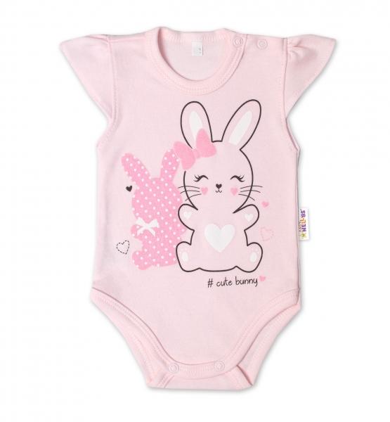 Baby Nellys Bavlněné kojenecké body, kr. rukáv, Cute Bunny - sv. růžová, 56 (1-2m)