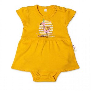 Baby Nellys Bavlněné kojenecké sukničkobody, kr. rukáv, Flamingo - hořčicové, 56 (1-2m)
