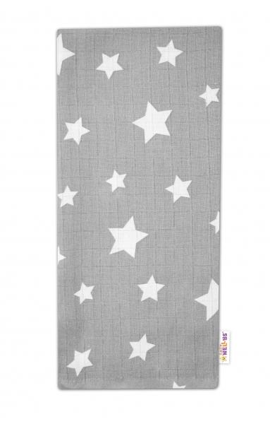 Baby Nellys Kvalitní bavlněná plenka - Tetra Premium, 70x80cm - Hvězdičky bílé na šedém