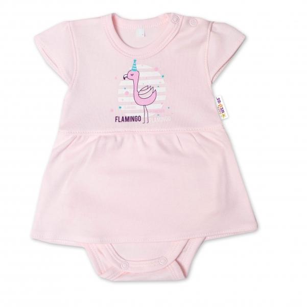 Baby Nellys Bavlněné kojenecké sukničkobody, kr. rukáv, Flamingo - sv. růžové, vel. 80, 80 (9-12m)