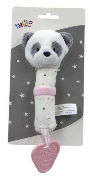 Tulilo Plyšová hračka s pískátkem a kousátkem Medvídek Panda, 16 cm - růžový