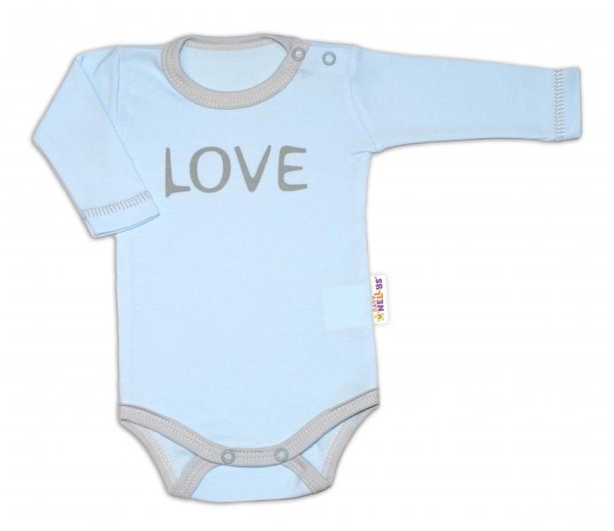 Baby Nellys Body dlouhý rukáv Love - modré, vel. 56, 56 (1-2m)