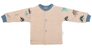 Mamatti Novozenecká bavlněná košilka, kabátek, Dinosaurus - krémová s potiskem, 50 (0-1m)