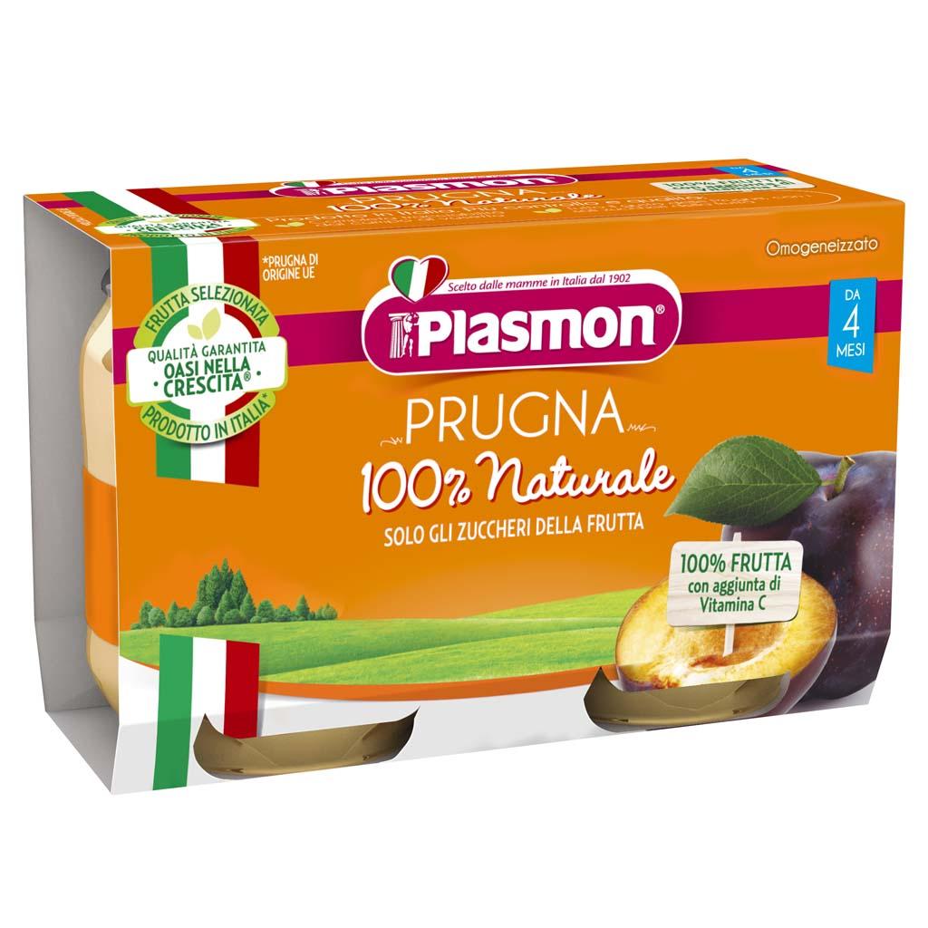 PLASMON Příkrm bezlepkový ovocný švesta 2x104 g, 4m+