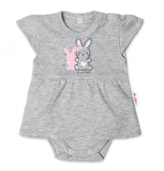 Baby Nellys Bavlněné kojenecké sukničkobody, kr. rukáv, Cute Bunny - šedé, vel. 68, 68 (3-6m)