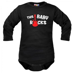 Body dlouhý rukáv Dejna This Baby Rocks - černé, 62 (2-3m)