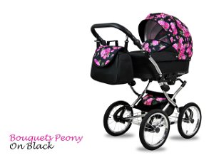 Kombinovaný kočárek Raf-Pol Baby Lux Margaret Chrome 2020 Bouquets Peony On Black