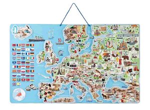 WOODY Hra spoločenská Mapa Evropy, magnetická 3v1 , v angličtine