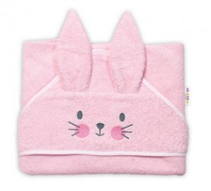 Baby Nellys Froté osuška s kapucí 80 x 80 cm Bunny - růžová