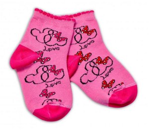 Baby Nellys Bavlněné ponožky Minnie Love - tmavě růžové, vel. 122/128, 122-128 (6-8r)