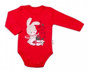 Baby Nellys Kojenecké body, dl. rukáv, Bunny, červené, vel. 80, 80 (9-12m)