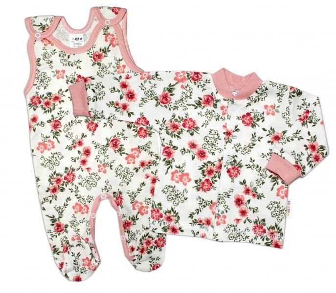 Baby Nellys  2-dílná sada, bavlněné dupačky s košilkou Růžičky, pudrová/ecru, vel. 68, 68 (3-6m)