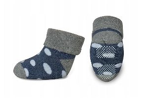 Kojenecké froté ponožky, Risocks protiskluzové, puntíky - šedá/granát/bílá, 68-80 (6-12m)