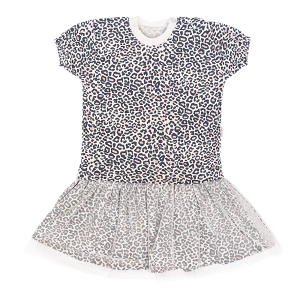 Mamatti Dětské šaty s týlem, kr. rukáv, Gepardík, bílé se vzorem, vel. 86, 86 (12-18m)