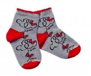 Baby Nellys Bavlněné ponožky Minnie Love - šedé, 92-98 (18-36m)