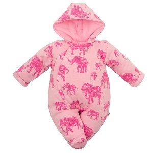 Zateplená kojenecká kombinéza s kapucí Baby Service Sloni růžová Růžová 62 (3-6m)