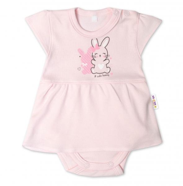 Baby Nellys Bavlněné kojenecké sukničkobody, kr. rukáv, Cute Bunny - sv. růžové, vel. 80, 80 (9-12m)