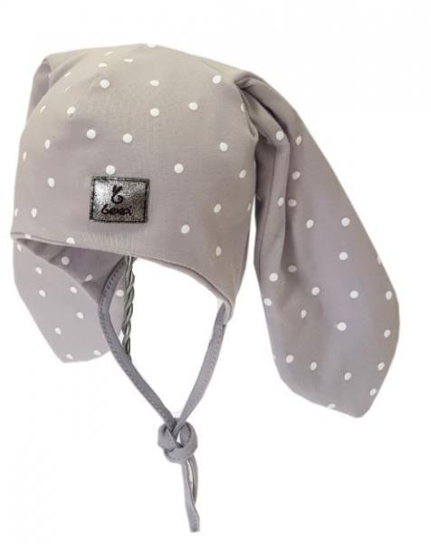 Bexa Bavlněná dvouvrstvá čepice na zavazování Dots - šedá, vel. 62/68, 62-68 (3-6m)