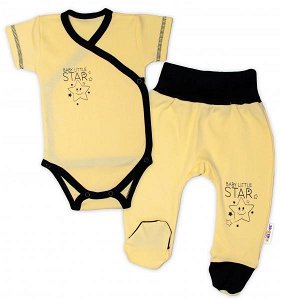 Baby Nellys 2-dílná sada body kr. rukáv + polodupačky, žlutá - Baby Little Star, 50 (0-1m)