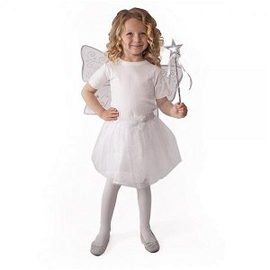 RAPPA Dětský kostým tutu sukně bílá motýl s křídly a hůlkou
