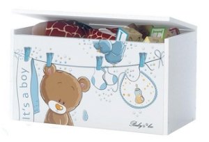 BabyBoo Box na hračky, truhla Medvídek Ouško sm. modré s bílou, D19
