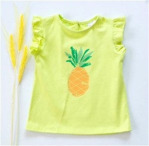 K-Baby Dětské bavlněné triko, krátký rukáv - Ananas - limetka, vel. 80, 80 (9-12m)
