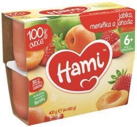 HAMI 100 % ovoce jablko, meruňka a jahoda (4 x 100 g) - ovocný příkrm