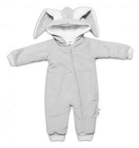 Baby Nellys Manšestrová kombinézka/overálek s kožíškem Cute Bunny - šedá, vel. 62/68, 62-68 (3-6m)