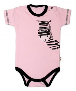 Body krátký rukáv Baby Nellys, Zebra - růžové, 50 (0-1m)