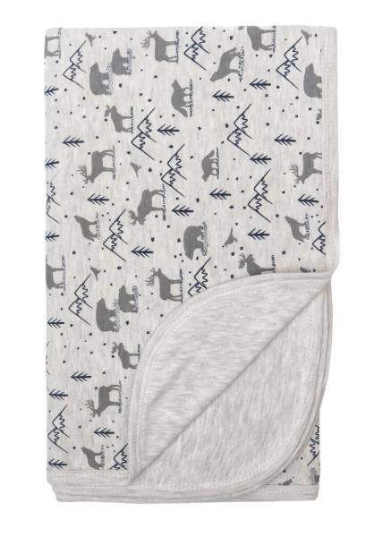Mamatti Dětská oboustranná bavlněná deka, 80 x 90 cm, Hory, šedá s potiskem