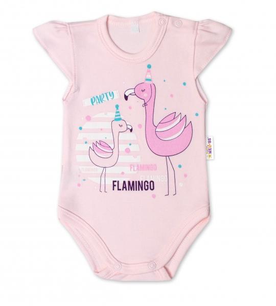 Baby Nellys Bavlněné kojenecké body, kr. rukáv, Flamingo - sv. růžové, vel. 68, 68 (3-6m)