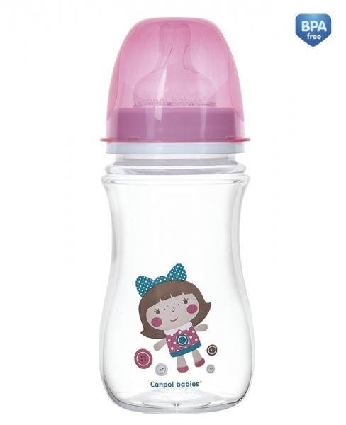 Antikoliková lahvička se širokým hrdlem Canpol Babies Easy Start - TOYS 240 ml - růžová