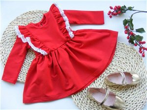 G-baby Dívčí šaty s volánky, dlouhý rukáv - červené, vel. 98, 98 (2-3r)