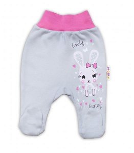 Baby Nellys Bavlněné kojenecké polodupačky, Lovely Bunny - šedé/ růžové, 50 (0-1m)