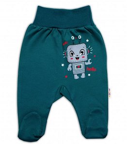 Baby Nellys Bavlněné kojenecké polodupačky, Little Robot, tmavě zelené, vel. 74, 74 (6-9m)