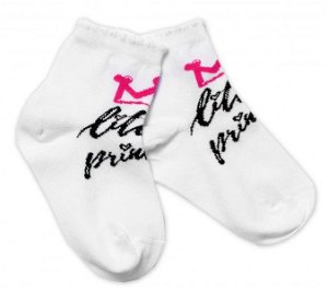 Baby Nellys Bavlněné ponožky Little princess - bílé, 92-98 (18-36m)