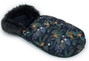 Mamo Tato Zimní fusak Lux s kožešinkou, Květy Tropic, 50 x 100cm - černý