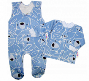 Baby Nellys  2-dílná sada, bavlněné dupačky s košilkou Medvídek, modrá, vel. 62, 62 (2-3m)