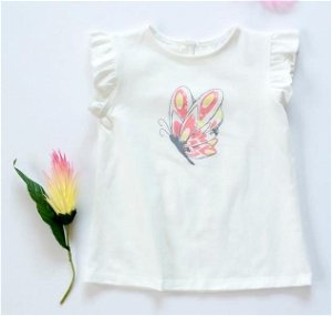K-Baby Dětské bavlněné triko, krátký rukáv - Motýl - smetanové, 68 (3-6m)