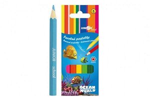 Teddies Pastelky barevné dřevo krátké Ocean World šestihranné 6 ks v krabičce 4,5x11x1cm 24ks