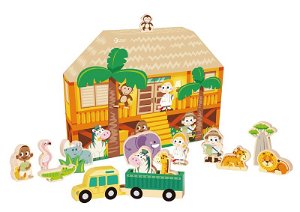 TEDDIES Safari/ZOO figurky dřevo + domeček  16 ks, 24m+