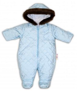 Kombinéza s kapucí a kožíškem Baby Nellys ®prošívaná, bez šlapek - sv. modrá, vel. 98, 98 (2-3r)