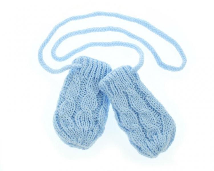 BABY NELLYS Zimní pletené  kojenecké rukavičky se vzorem - sv. modré, 56-68 (0-6 m)