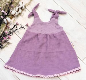 Baby Nellys Letní lehoučké mušelínové šaty Summer - lila, levandule, vel. 80/86, 80-86 (12-18m)
