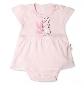 Baby Nellys Bavlněné kojenecké sukničkobody, kr. rukáv, Cute Bunny - sv. růžové, vel. 74, 74 (6-9m)